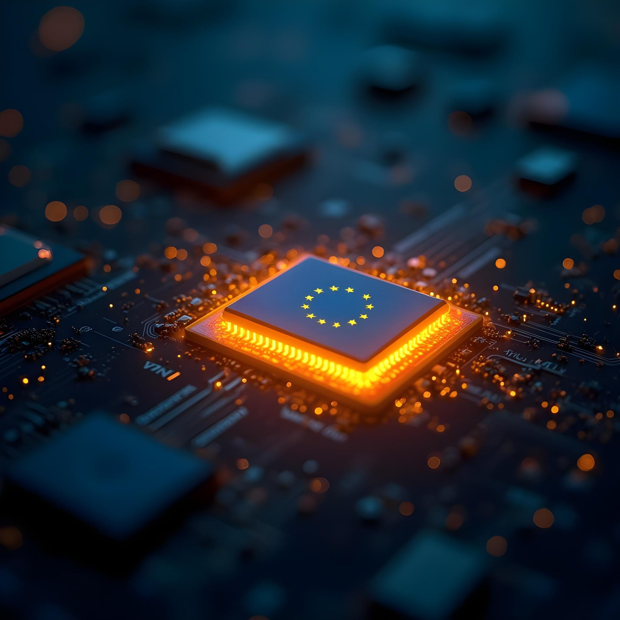 Puce électronique avec le drapeau de l'UE