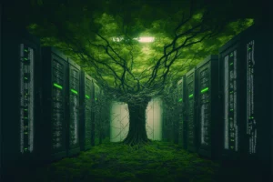 salle de serveurs avec un arbre qui prend possession des lieux Green IT