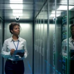 technicienne dans salle serveur