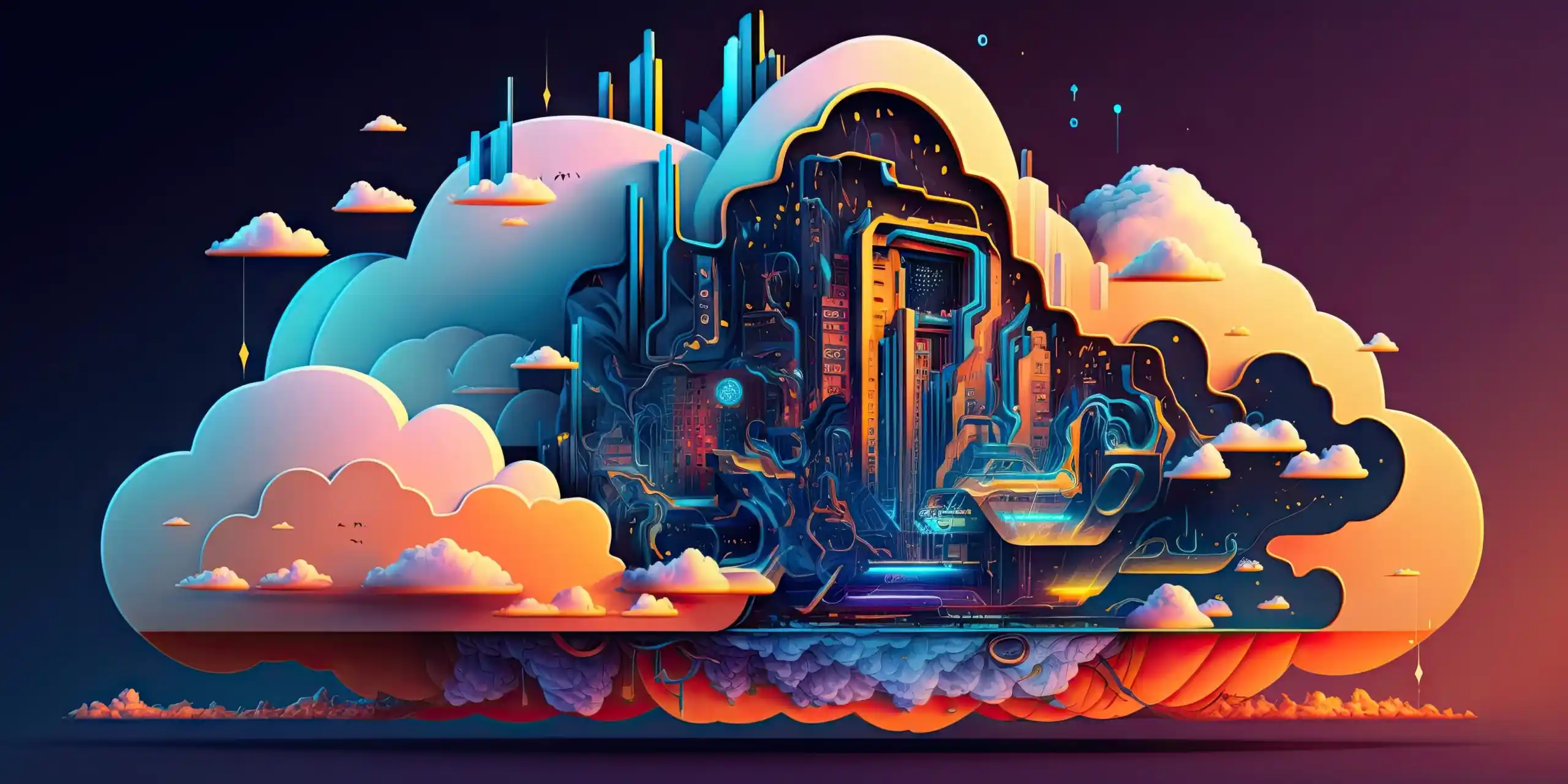 dessin coupe transversale d'un cloud avec un intérieur numérique