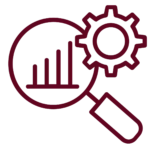 loupe qui zoom sur un engrenage et des stats évolutives