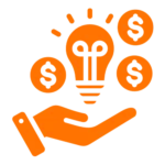 main tenant des pictogrammes d'ampoule et de dollars