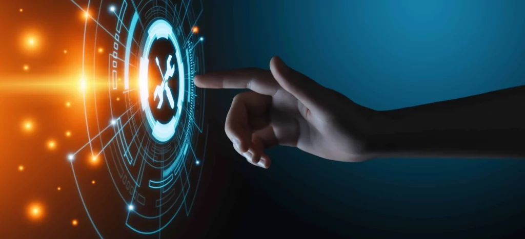 doigt qui clique sur un écran avec icône réglage