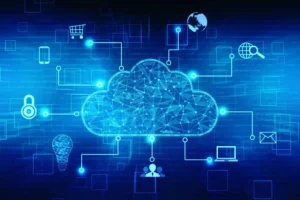 Icônes numérique entourant un cloud