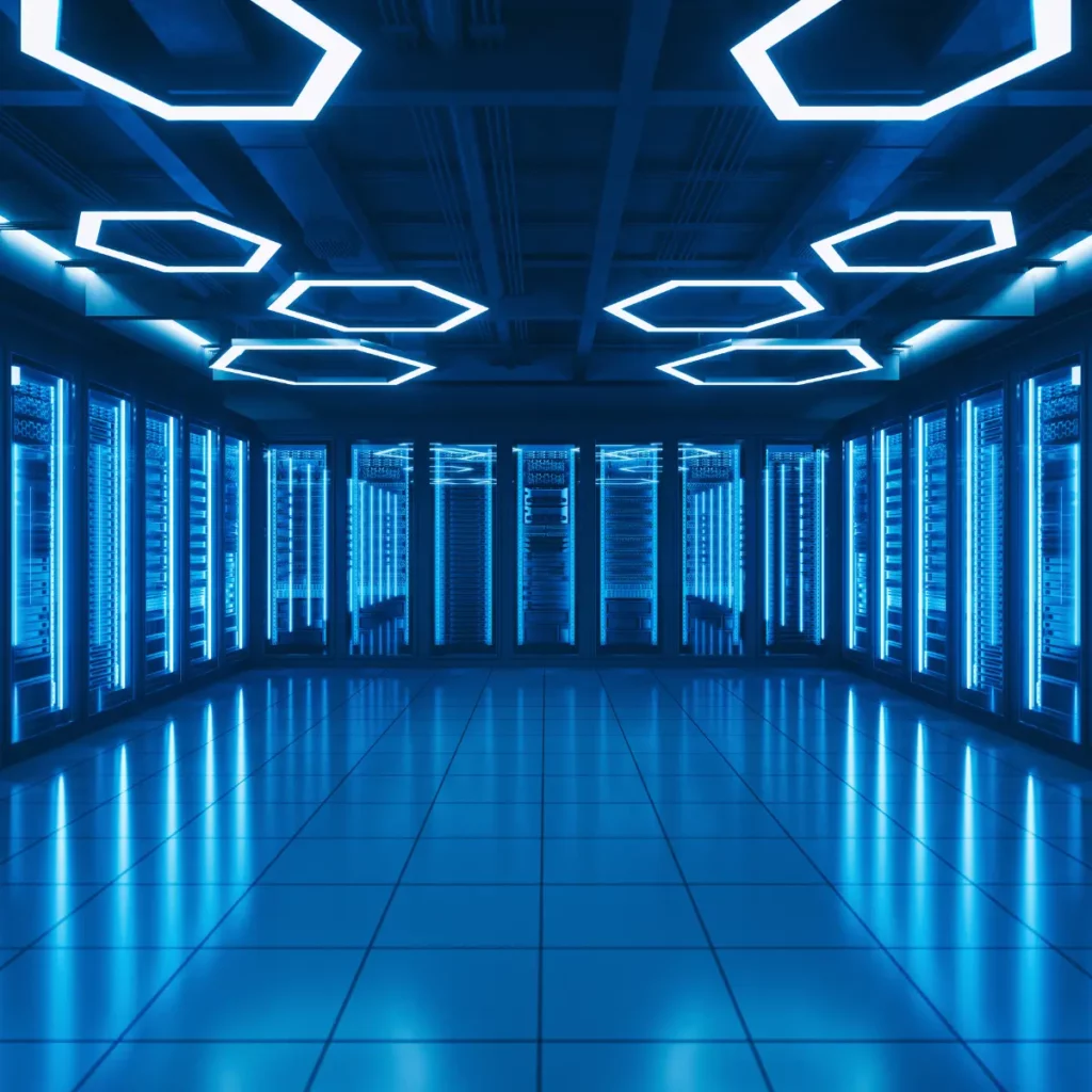 salle de serveurs bleu